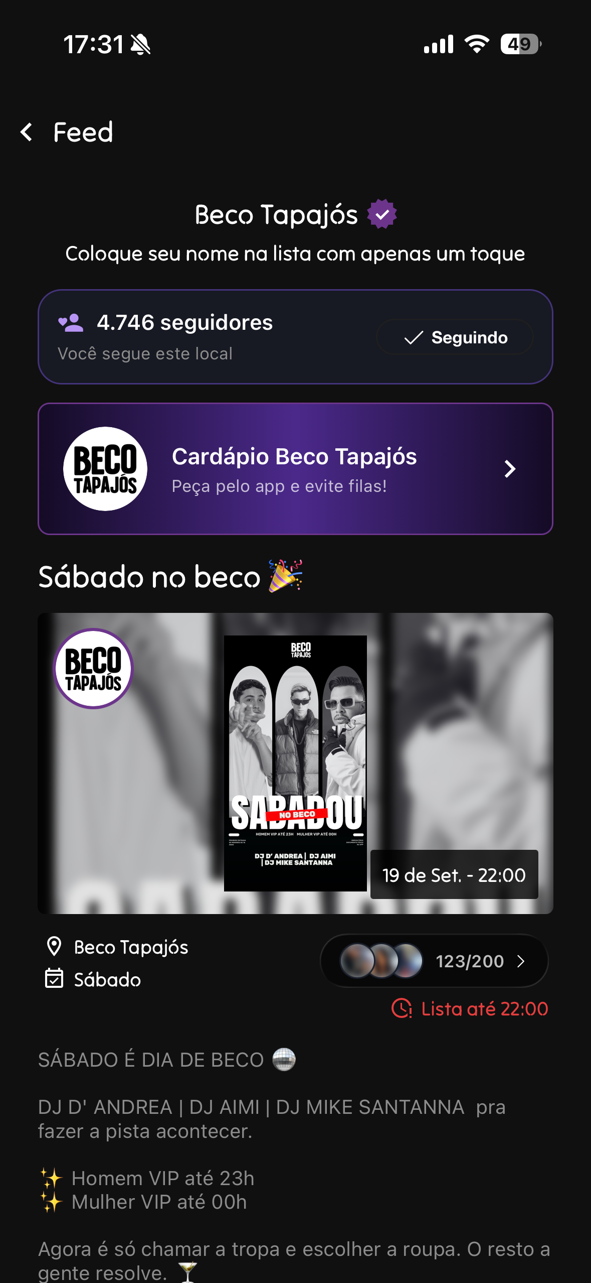 Tela do app REVO